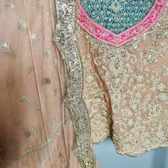 Designer anarkali indian wedding outfit. Gharaara style - Picture 9 of 12